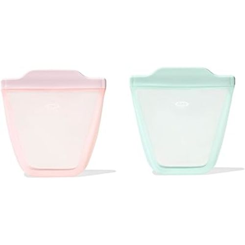 OXO Tot Silicone Reusable Bags – 2 Piece Cup Set - Opal and Blossom