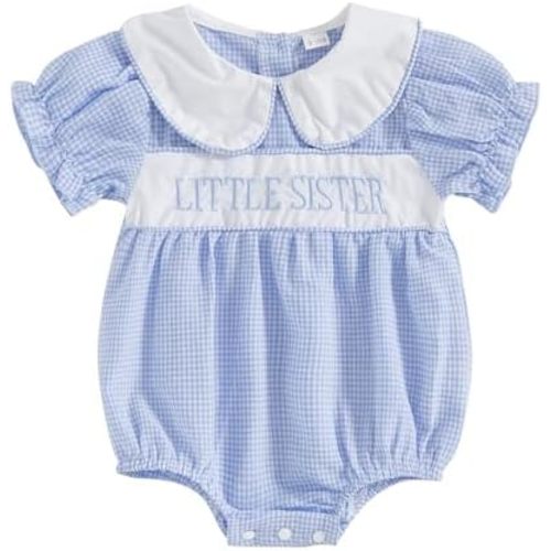 Big Sister Little Sister Matching Outfits Baby Girl Smocked Clothes Short Sleeve Shirt Romper Toddler Summer Dress