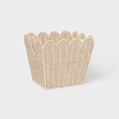 Large Woven Scallop Kids' Storage - Pillowfort™: Handwoven Iron Basket With Handles, Off-white, 12"x14"