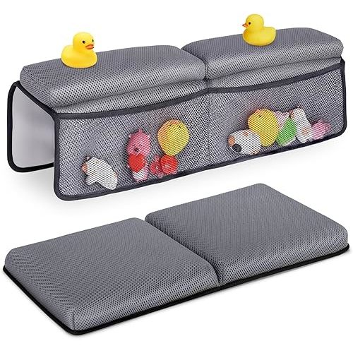 Baby Bath Kneeler and Elbow Rest Pad Set - Baby Bath Support for Knees and Elbows - Baby Bath Essential Kneeler Pad with Memory Foam and Bath Toys Organizer
