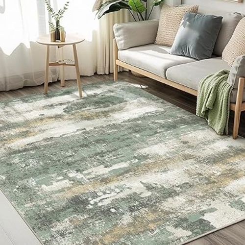 Area Rugs 6x9 for Living Room Bedroom, Modern Abstract Machine Washable Large Sage Green Rug Soft Rug, Floor Carpet with Non Slip Backing for Dining Room
