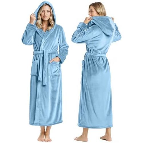 NY Threads Premium Womens Robe with Hood, Plush Fleece Long Bath Robe for Women, Fluffy Soft Women's Bathrobe
