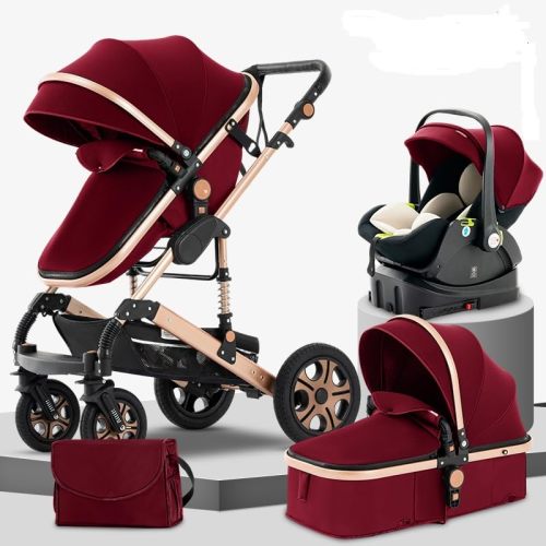 Baby Stroller 3in1,Toddler Pram, Baby Carriage 3 in 1 Portable, Baby Travel System,Reversible Baby Stroller,Infant Pushchair Combo Basket,Standard Pram Buggy for Toddler, Foldable Newborn Pram(Red)