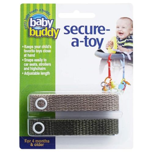 Baby Buddy Secure-A-Toy, Safety Strap Secures Toys, Teether, or Pacifiers to Strollers, Highchairs, Car Seats—Adjustable Length to Keep Toys Sanitary CleanTan-Olive 2 Count - Tan/Olive