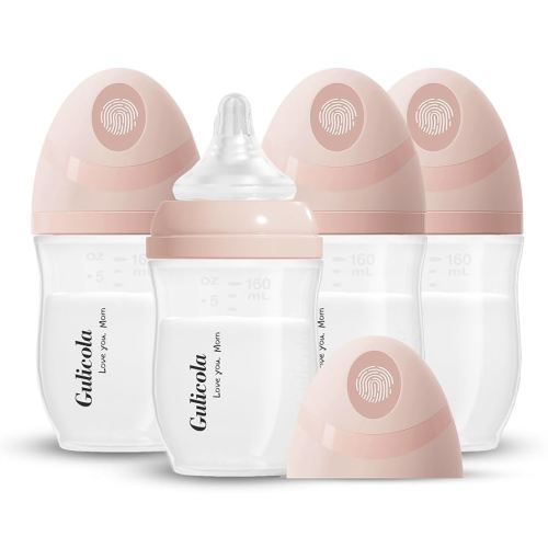 Natural PP Baby Breastfeeding Bottles Newborn Set 4 Pack, Extra Slow Flow Nipples, 0 Months +, 5 oz - Pink