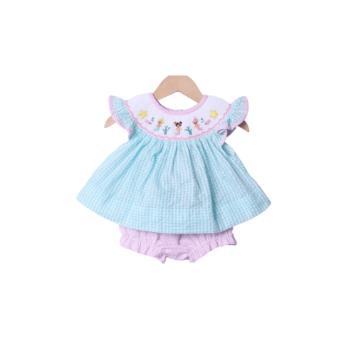 Smocked Turquoise Seersucker Mermaid Set