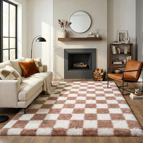 Mercer41 Plush Checkered Shag Area Rug - Soft Fluffy Grid Fleece Carpet for Living Room, Bedroom, Dry-Clean Only, High-Pile Shaggy Rug with Modern Checkerboard Pattern, Cozy Non-Slip Floor Decor for Contemporary Home Spaces & Reviews | Wayfair