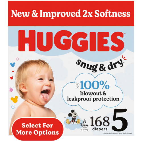Huggies Snug & Dry Baby Diapers, Size 5 (27+ lbs), 168 Ct (Select for More)