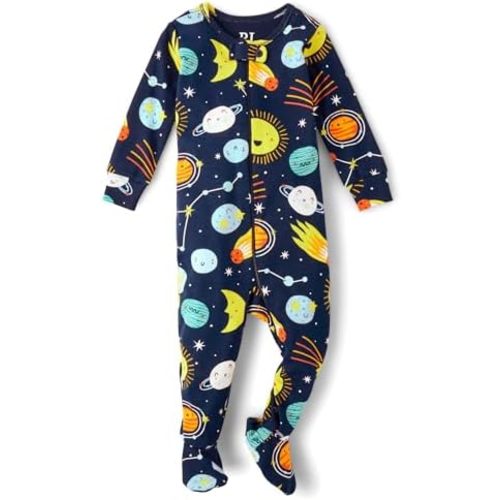 The Children's Place Baby Boys' and Toddler Long Sleeve 100% Cotton Zip-Front One Piece Footed Pajama
