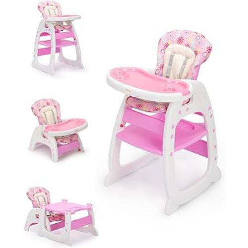SANDINRAYLI High Chair, Adjustable Highchairs for Babies and Toddlers, Compact Baby Feeding Chair for 6 Months to 6 Years, Best Rated Convertible Kids Easy to Clean Eating Chair for Girl, Pink