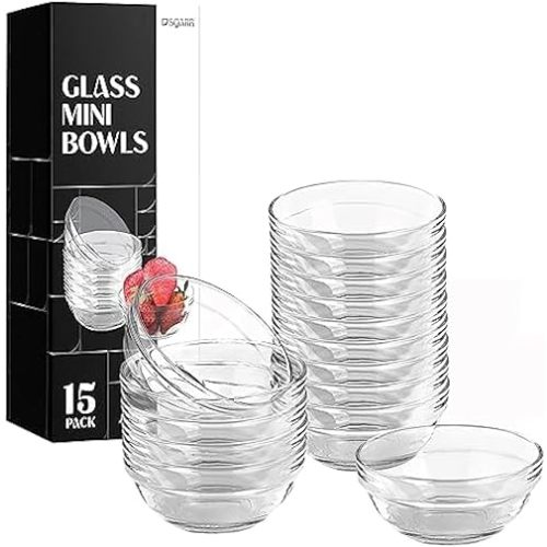 Mini Glass Prep Pinch Bowls, 3.5 inch 4 oz Clear Glass Bowls for Condiments, Small Glass Bowls, and Pinch Bowls (15 Pack)
