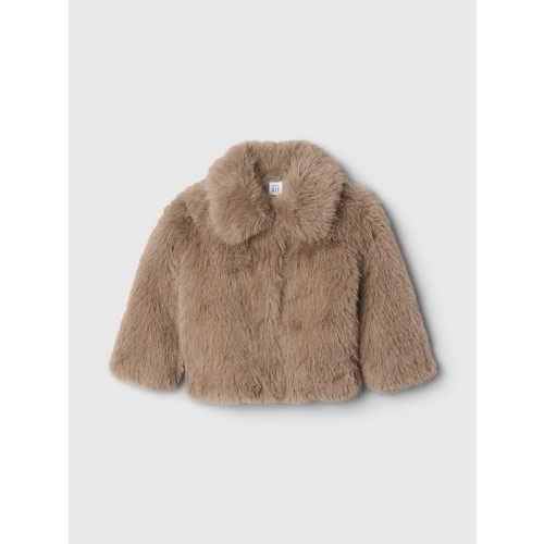 babyGap Recycled Faux Fur Jacket, Novelty Taupe Beige - size 6-12M