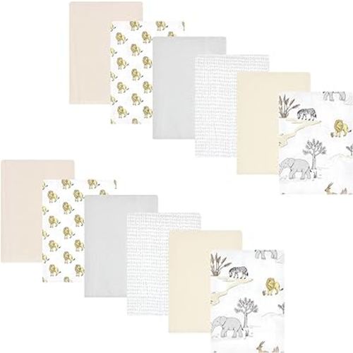 Hudson Baby Unisex Baby Cotton Flannel Burp Cloths Bundle, Neutral Safari World, One Size