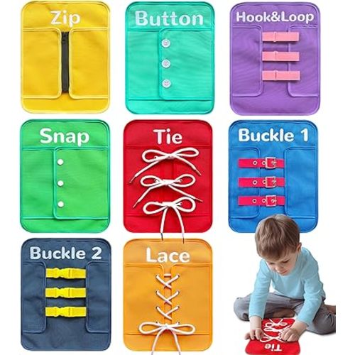 Craftstory Toddlers Montessori Busy-Board for 3 4 5 Year Basic-Life-Skills Shoe-Tying Practice for Kids, Buckle Zip String Toys Fine-Motor Skill Toys Teacher Resoures Preschool Classroom, Medium
