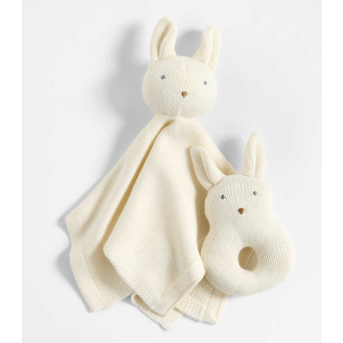 Bunny Knit Lovey and Rattle Gift Set