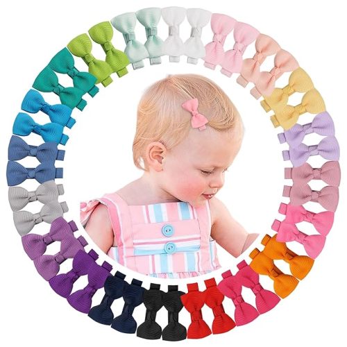 CÉLLOT Baby Girls Hair Clips 25PCS Fully Lined Tiny 2" Hair Bows Alligator Clips