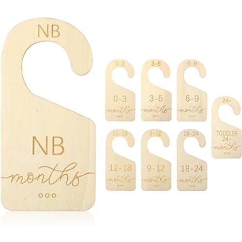 8 Pcs Baby Clothes Dividers for Closet Organizer Wooden Baby Hangers with Size Dividers Baby Closet Size Dividers Double-Sided Nursery Closet Dividers from Newborn to 24 Months for Hanging Clothes