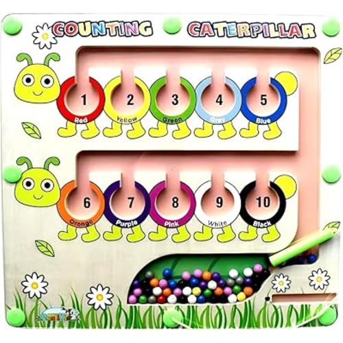 Magnetic Color and Number Maze - Magnetic Puzzles for Toddlers for Over 3 Years - Montessori Toys for Toddlers – Wooden Puzzle Board for Toddler - Montessori Busy Board for Kids Learning – STEM Toys