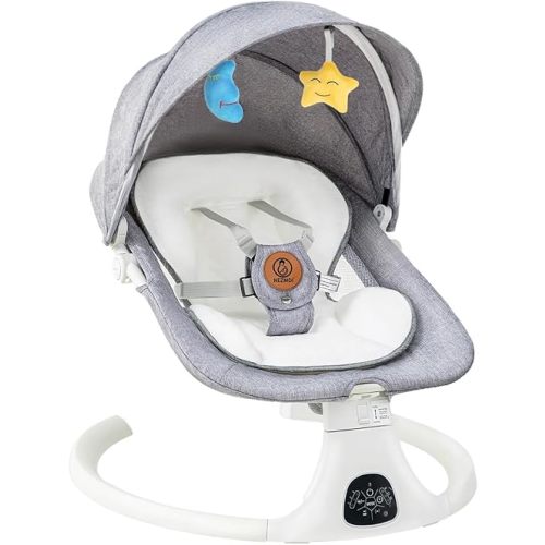 Baby Swing for Infants & Toddlers, Electric Bouncer with Remote Control, 3 Seat Positions, 5 Speeds, 5-Point Harness, Grey