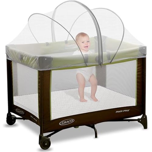 Pack and Play Cover - Mosquito Net Cover for Pack n Play/Travel Crib/Mini Crib/Playpen to Keep Cats Out - Breathable Baby Mosquito Net with 2-Way Zipper (White-Large)