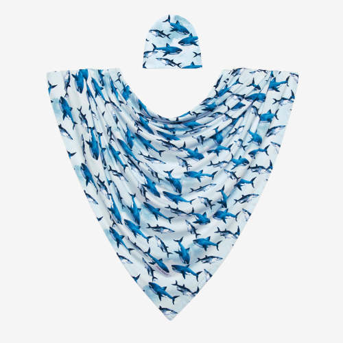 Sharks Swaddle Beanie Set