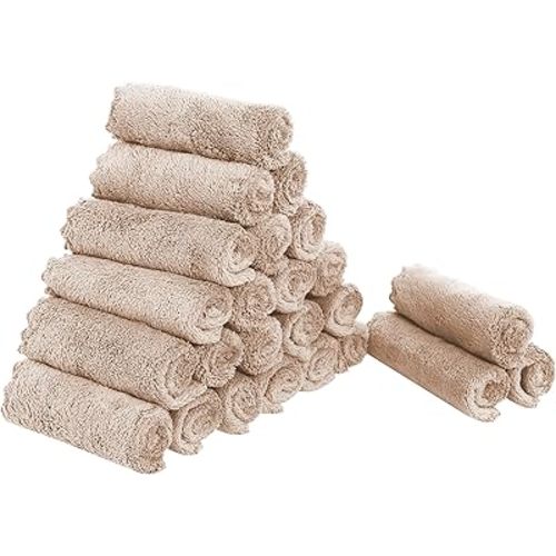 Sunny zzzZZ 24 Pack Kitchen Dishcloths - Does Not Shed Fluff - Reusable Dish Towels, Dish Cloths, Super Absorbent Coral Fleece Cleaning Cloths, Nonstick Oil Washable Fast Drying, 10 x 10 Inch (Brown)