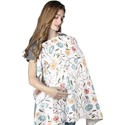 Yoofoss Nursing Cover for Breastfeeding, 100% Cotton Soft Breastfeeding Cover for Infants Babies Nursing Apron Cover for Mother Autumn Winter Breastfeeding (Flowers)