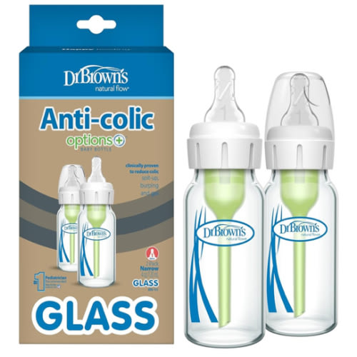 Amazon.com : Dr. Brown's Anti-Colic Options+ Narrow Glass Baby Bottle with Level 1 Slow Flow Nipple, BPA-Free, 4 oz/120mL, 2-Pack : Baby