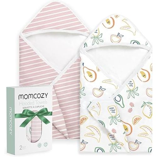Momcozy Baby Towel with Hooded - Ultra Soft & Absorbent Large Bath Towel Set for Comfort & Gentle on Baby's Skin - Med Thick& Durable -Shower Gift & Bath Essential for Newborn, Infant, Toddler