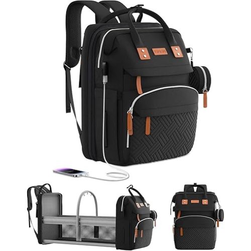 Diaper Bag Backpack with Changing Station, Large Diaper Bag, Baby Bag, Multifunctional Diaper Bag, Black