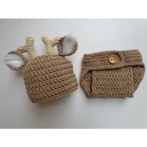 Newborn Deer Hat and Diaper Cover Crochet Hat Knit Hat Animal Hat Baby Girl Baby Boy Photo Prop