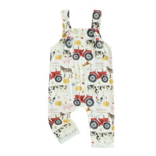Newborn Baby Boy Girl Farm Outfit Animal Chicken Cow Print Overalls Sleeveless Romper Jumpsuit Summer One Piece Country Clothes
