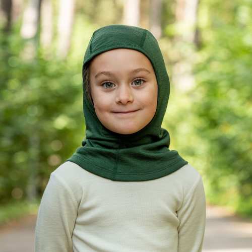 100% Merino Wool Kids Balaclava Face Mask Organic Outdoor Toddler Baby Fall Hat Cover Sustainable Clothing Accessories 160gsm Dark Green