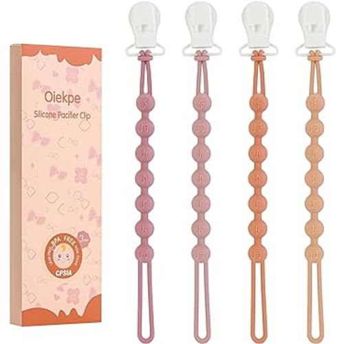 Pacifier Clips for Baby Boys Girl - 100% Food Grade Silicone, One Piece Pacifier Clip Holder, Pack of 4 Paci Clip Soothe Baby Binky Holder for Shower Birthday Gift - B
