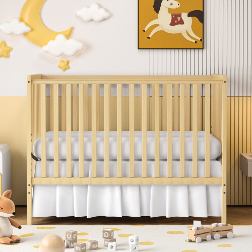 SESSLIFE 5-In-1 Convertible Crib, Natural Baby Bed, Converts from Baby Crib to Toddler Bed, Fits Standard Full-Size Crib Mattress(Not Included)