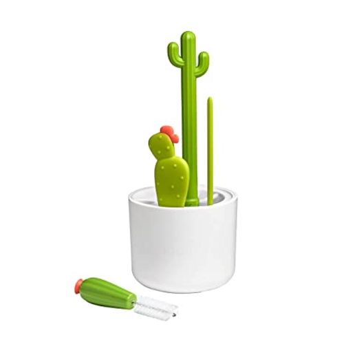 Boon Cacti Bottle Cleaning Brush Set - Includes Bottle Brush, Nipple Brush, Detail Brush, and Straw Brush - Baby Bottle Brush Set for Bottle Drying Rack - Baby Essentials - 4 Count - Cacti Bottle Brush Set
