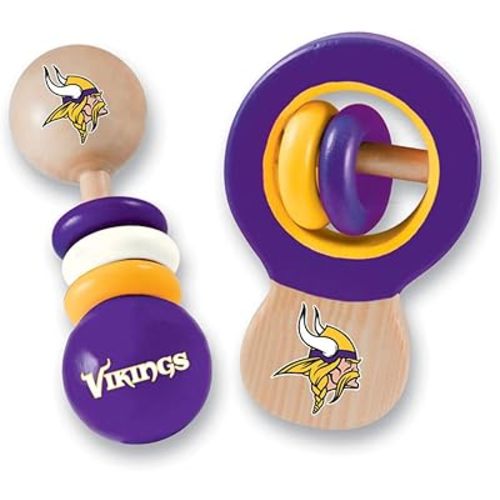 Baby Fanatic NFL Minnesota Vikings Wood Rattle 2 Pack - Officially Licensed Baby Toy Set for Boys & Girls - BPA Free - Ages 3 Months+