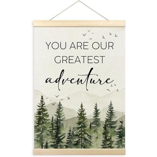 TLESKE Woodland Baby Nursery Decor Poster Hanger Frame, Forest Mountain Hanging Wall Art Decor for Baby Boys Girls Nursery Toddlers Kids Room Playroom, You Are Our Greatest Adventure Prints, 12x16in