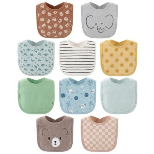 The Peanutshell Terry Baby Bib Set For Boys Or Girls, 10-pack, Feeding, Teething, Drooling, Soft Neutral