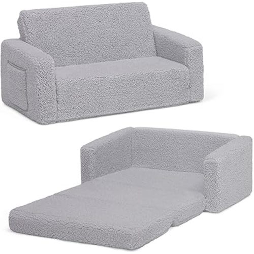 Delta Children Cozee Flip-Out Sherpa 2-in-1 Convertible Sofa to Lounger for Kids, Grey