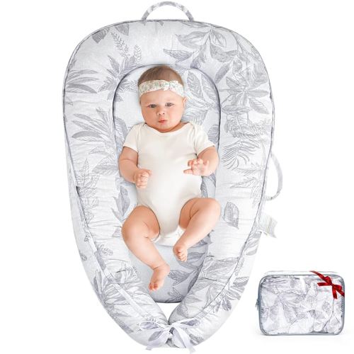 HKAI Baby Lounger - Infant Lounger for Newborn to 24 Months, Soft & Breathable Cotton Baby Nest, Portable Newborn Essentials for Boys & Girls, Cozy Baby Floor Seat for Home & Travel