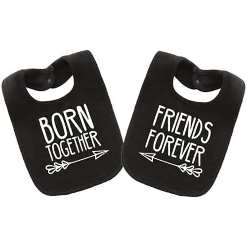 YSCULBUTOL Baby Twins Bibs Born Together Friends Forever Newborn Baby Cute Unisex Bibs Infant Twin Outfits