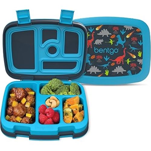 Bentgo Kids Prints Leak-Proof, 5-Compartment Bento-Style Kids Lunch Box - Ideal Portion Sizes for Ages 3-7, Durable, Drop-Proof, Dishwasher Safe, & Made with BPA-Free Materials (Dinosaur)