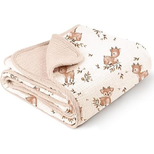 Konssy Muslin Baby Blankets for Girls Boys, 100% Cotton Crib Blanket for Baby Infant Toddler, Super Soft and Lightweight Nursery Blankets 40"x36" (Deer)