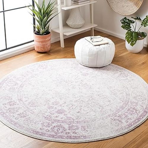 SAFAVIEH Adirondack Collection Area Rug - 4' Round, Ivory & Lavender, Oriental Distressed Design, Non-Shedding & Easy Care, Ideal for High Traffic Areas in Living Room, Bedroom (ADR109U)