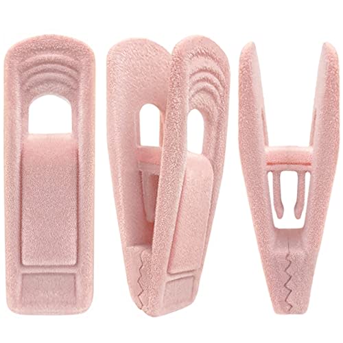 TOFIIGREM Light Pink Velvet Hangers Clips 20 PCS, Non-Slip Velvet Clip for Pant Skirt Velvet Hangers, Strong Flocking Hangers Clips