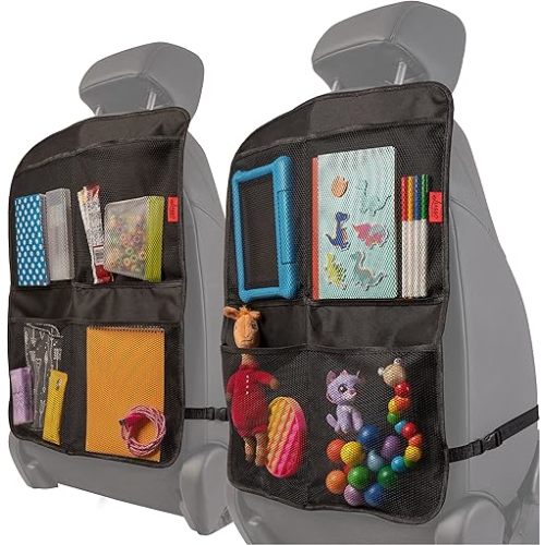 Lusso Gear Back Seat Protector for Kids (2 Pack) - Premium Waterproof Kick Mats & Backseat Organizer - Protect Against Kids Feet, Mud, Scratches - Car Seat Protector - 4 Storage Pockets (Black)