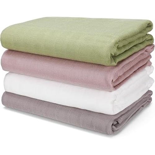Muslin Swaddle Blankets, Large Receiving Blankets for Boys and Girls, 4-Pack Soft and Breathable Swaddle Wrap for Newborn, 47 x 47 inches (Green Gray Series)