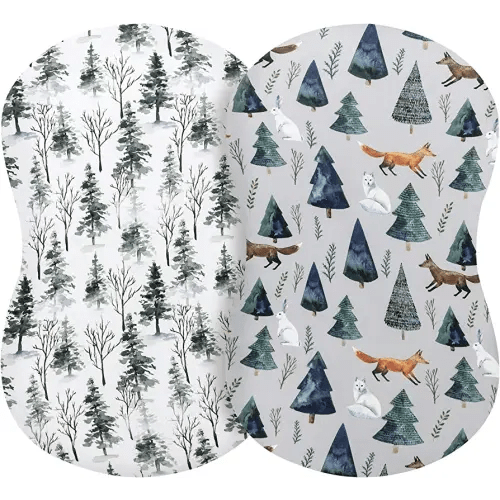 Pobi Baby - 2 Pack Premium Bassinet Sheets for Standard Bassinets - Ultra-Soft Cotton Blend, Stylish Animal Woodland Pattern, Safe and Snug for Baby (Magical)