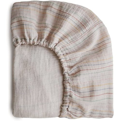 mushie Extra Soft Muslin Fitted Crib Sheet | 192 Thread Count | 28"x 52" (Retro Stripes)